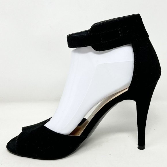 Nine West Ammazo Black Faux Suede Ankle Strap Fringe Accent 4” Heels Size 10M - Picture 4 of 13